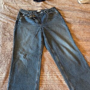 Good American Good 90s Mid-Rise Baggy 32” inseam Dark Blue Wide-Leg Jeans.
